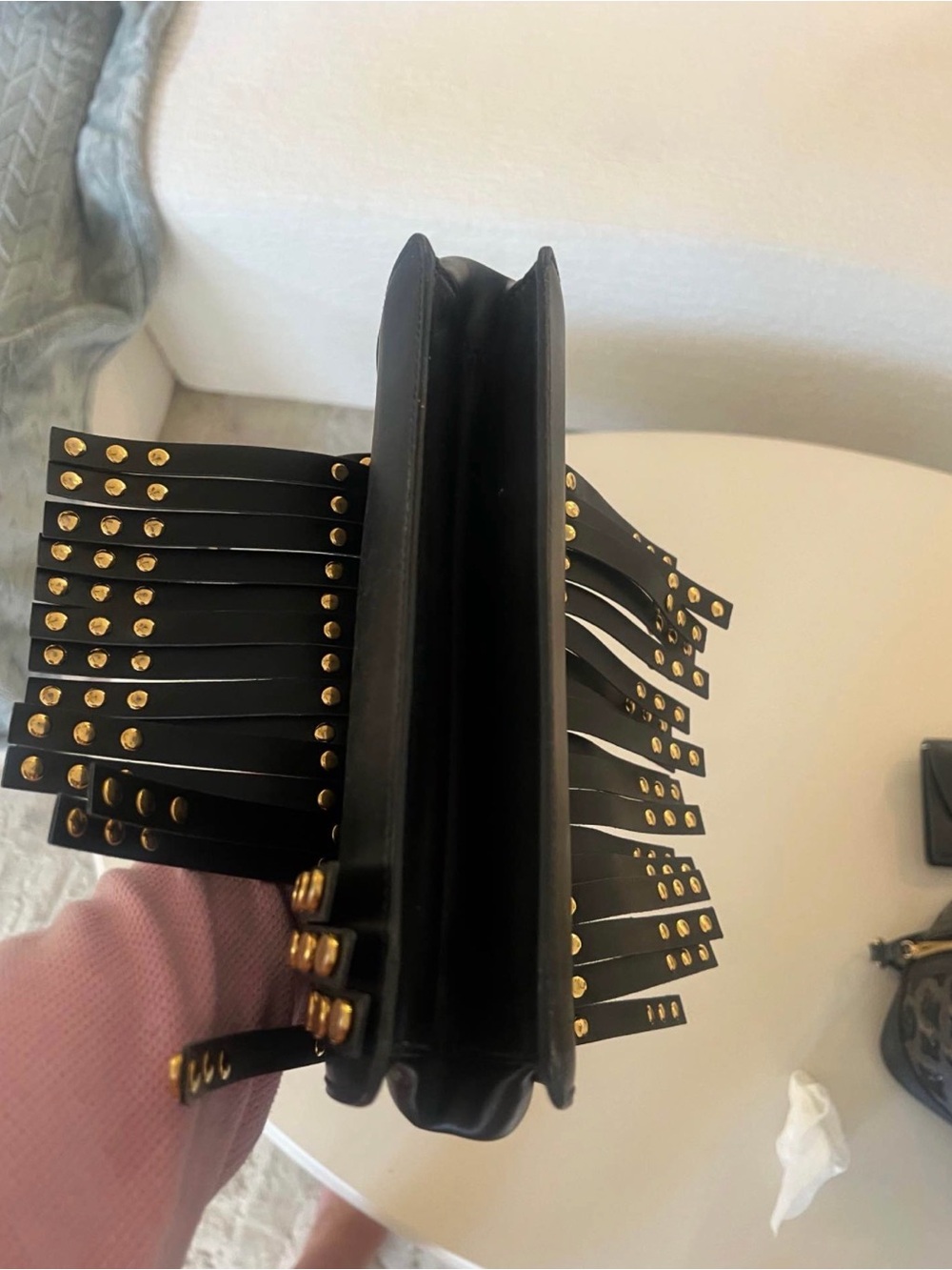 💛Prada 🖤Classic Gold & Black 🖤Leather Fringe Clutch with Gold Studs💛 - Picture 5 of 7